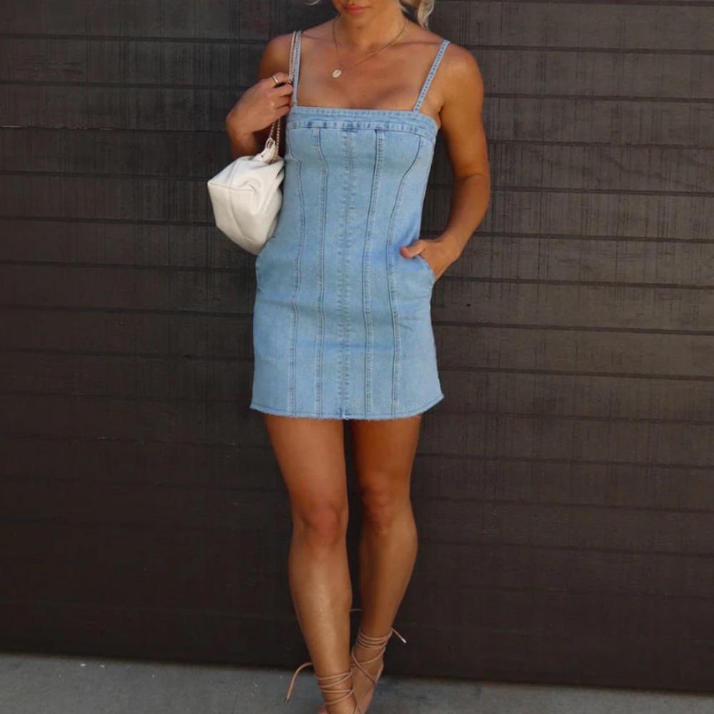 Vici Light Blue Strapless Mini Dress